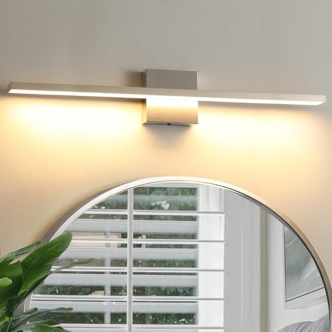 Bathroom Light Fixtures Over Mirror, 32 Inch Brushed Nickel Bathroom Vanity Light, LED Modern Wall Sconce 3000K Bar Vanity Lights for Bathroo