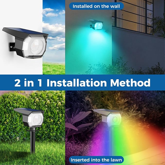 Peasur Solar Spot Lights Outdoor Color Changing, 7 Modes Halloween RGB Solar Powered Waterproof Spotlight, Landscape Lighting for Outside Yard Garden Pathway