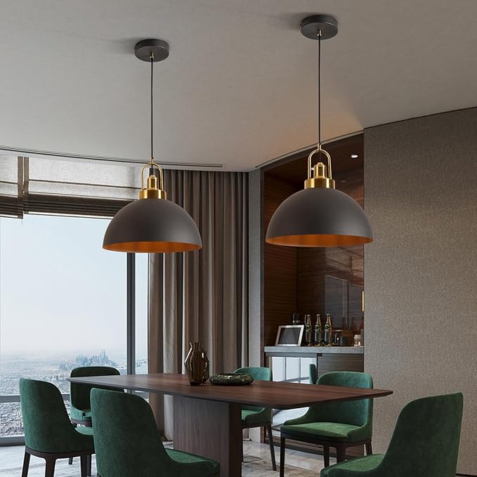 Modern Industrial Black Pendant Light - 13.58 Inch Diameter Pendant Light- 78.74 Inch Wire Length Perfect for Kitchen Island, Dining Room, Hallway