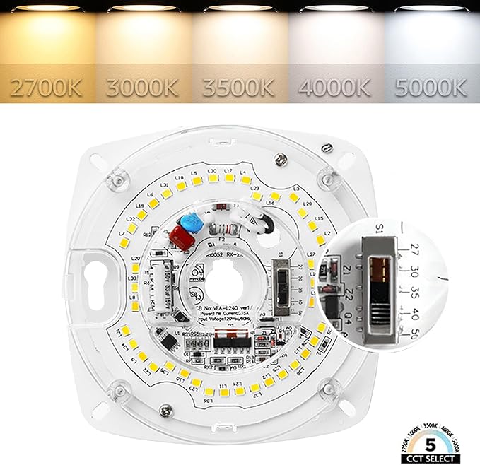 5.5" Ceiling Fan LED Light Kit, 6.73" Overall, 5CCT 2700K-5000K, 23W, 120V, Dimmable Retrofit LED Module for Ceiling Fixtures