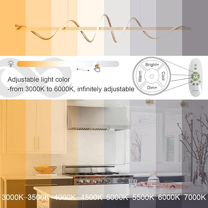 47.24" Gold Modern Chandelier for Dining Room Over Table,Gold Modern Led Pendant Light Kitchen Island Lighting Dimmable Modern Dining Room Light Fixture Creative Snake-Shaped Twist Design