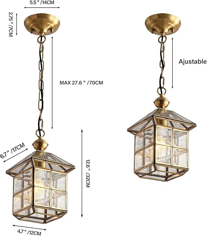 Milaii Mi Copper Brass Outdoor Pendant Light 12.6in Exterior Lantern Hanging Light Fixture Waterproof Anti-Rust Porch Light Outdoor Chandelier for Porch Kitchen Dining Room Entryway Patio