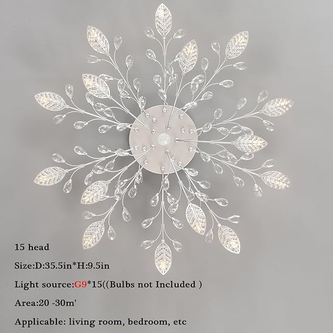Modern Crystal Ceiling Light Fixture,Silvery Semi Flush Mount Chandeliers,Crystal Leaf Ceiling Light, Chandeliers for Dining Room,Living Room,Bedroom