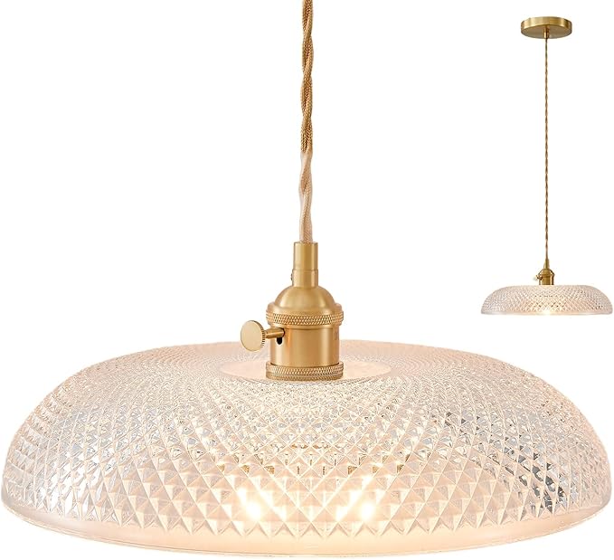 Hanging Lights, 11.8 Inch Glass Shade Kitchen Island Light Fixtures Braided Adjustable Light Cord Pendant Lights Vintage Hanging Pendant Light for Kitchen and Bedroom