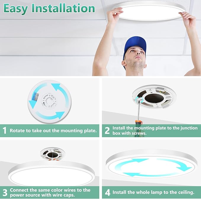 Brightever 19 Inch Large Flush Mount Ceiling Light Fixtures, 4200LM 360W Equivalent, 5000K Daylight White, 0.67 Inch Ultra Thin Surface Mount LED Ceiling Lights for Living Room, Non-Dimmable, 1 Pack
