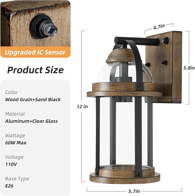 OKELI Dusk to Dawn Outdoor Wall Lights, Waterproof Lighting Fixtures Rustic Farmhouse Wall Lanterns with Clear Glass Shades Anti-Rust Outside Lights for Garage Patio Porch(Brown, 1 Pack)