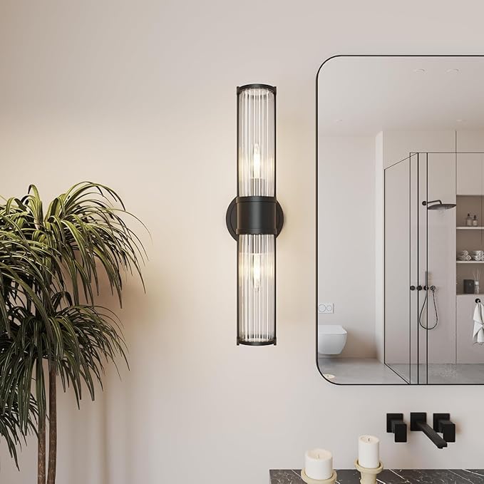 Wall Sconces Set of Two, Black Bathroom Sconces Wall Lighting - Modern Vanity Light Vertical and Horizontal Wall Mount 2-Light Indoor Wall Light for Hallway Living Room(E12 Bulbs Excluded)