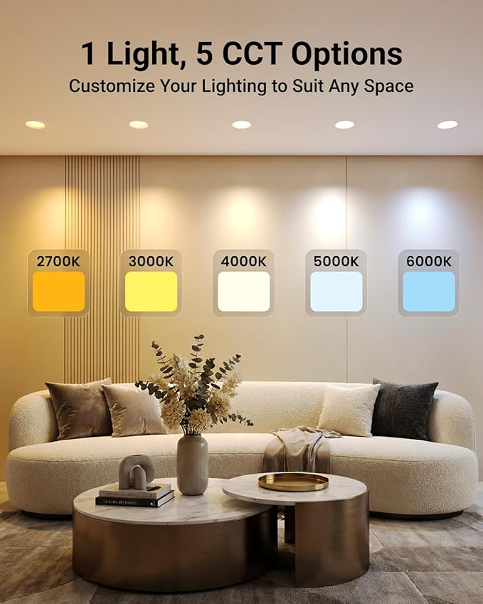 Sunco 8 Pack 5CCT LED Recessed Lighting 6 Inch, 1200 LM High Brightness, Ultra Thin Flat Can Lights, 2700K/3000K/4000K/5000K/6000K Selectable, Dimmable, 15W, Retrofit Installation - UL Listed.
