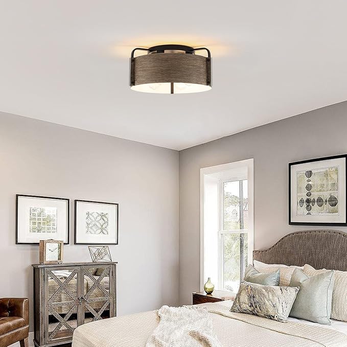 Flush Mount Ceiling Light, 4-Light Farmhouse Ceiling Light Fixture Metal Wood Grain Finish Close to Ceiling Lights for Living Room Kitchen Island Dining Room, E26 Base(Not Included Blub)