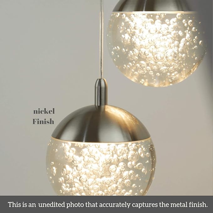 contec development Galaxy 5 Mini Pendant Crystall Ball Lighting Nickel - LED Hanging Light Fixture: Kitchen Island, Bar, Foyer - Cluster Pendants - Dimmable, Adjustable Wire, Lamp Bulb Included