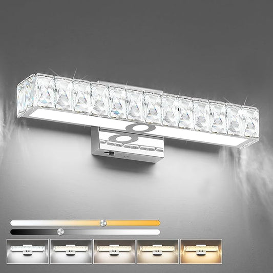 SOLFART Crystal Vanity Lights for Bathroom, 5 Color Adjustable Dimmable,16.5 Inch LED Bathroom Vanity Light Fixtures 5CCT