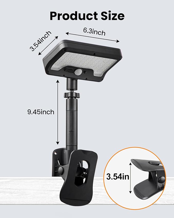Clip On Solar Lights Outdoor, Motion Sensor Outdoor Lights, 92 LEDs 600LM Solar Fence Lights Outdoor Waterproof,Security Lights for Fence, Deck, Gutter (4, Clamp/Black/6000K)