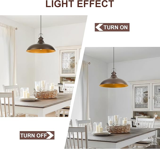 Refice 17 Inch Farmhouse Pendant Lights Kitchen Island Oil Rubbed Bronze Pendant Lighting Industrial Dome Island Pendant Lights, Adjustable Height, Hanging Lights, Dining Room, Barn