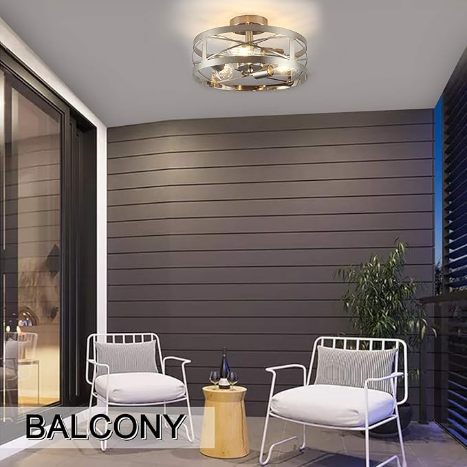 Modern 3-Light Semi-Flush Mount Ceiling Light 13 Inches Round Lighting Fixtures for Kitchen Island Dining Room Bedroom Farmhouse Foyer Hallway Front Door, Brushed Nickel Finish