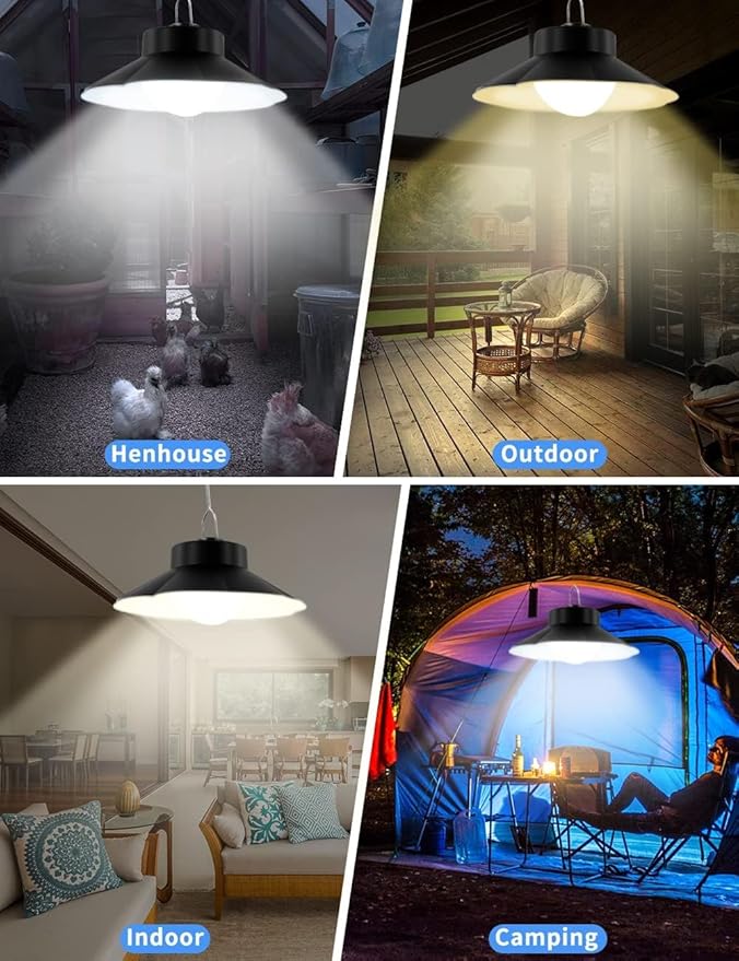 papasbox Solar Shed Lights Indoor Outdoor,Led Battery Powered Pendant Lights, Dusk to Dawn,4 Modes(Timer Lighting|Auto-On|5 Dimmable|Daytime-On) Waterproof Ip65 for Barn, Gazebo, Shop, Garage
