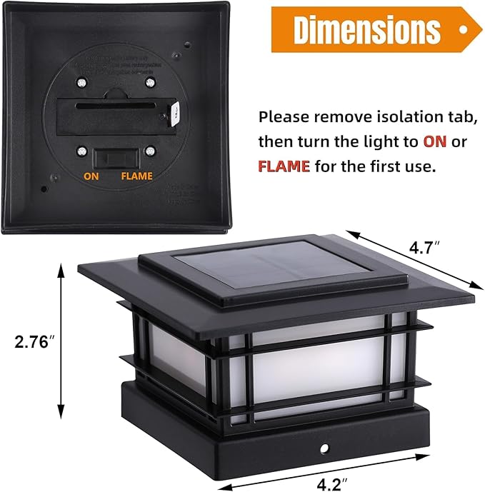 Dynaming 4x4 Solar Post Cap Lights Outdoor with Flickering Flame Light, 6 Pack Black Shell Fence Post Solar Lights Fit 4x4 Vinyl/Wooden Posts, Brightness LED Lighting Decor for Garden Deck Patio