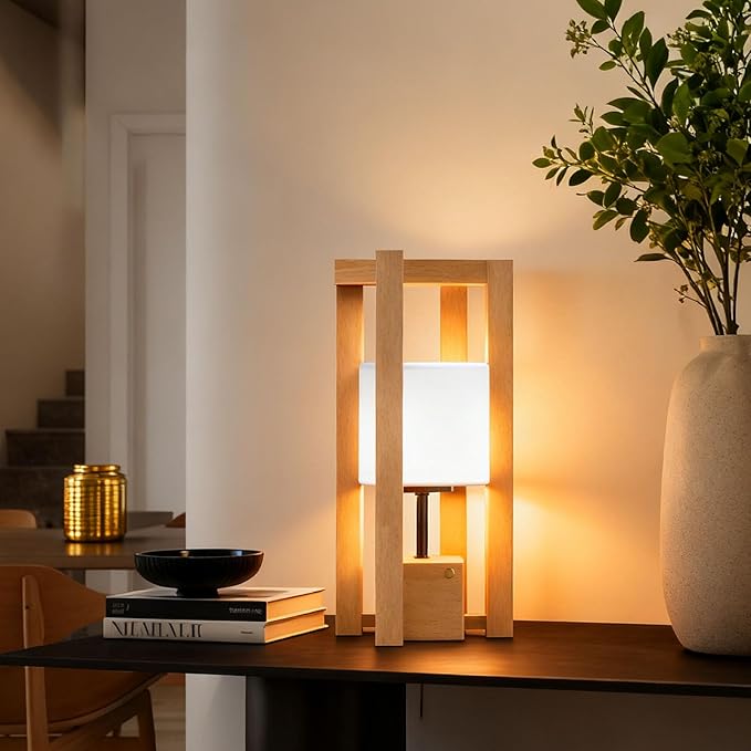 JESLED Cordless Rechargeable Table Lamp, 3 Color Dimmable Touch Lamp, Modern Table Lamp for Living Room Shelf Decor,Office, Patio