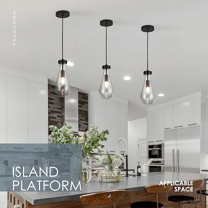 Raindrop Pendant Light Fixtures Set of 3, Clear Solid Glass Pendant Lighting, Teardrops Modern Hanging Light for Entryway Foyer Kitchen Island Dining Room Porch Corridor