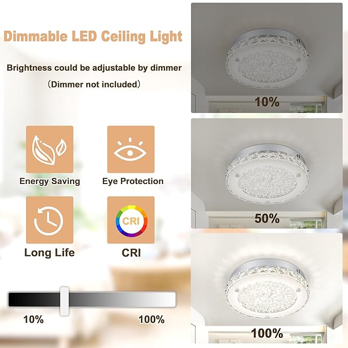 Modern Crystal Flush Mount Ceiling Light 4000K LED Flush Mount Crystal Ceiling Light Dimmable Small Chandelier for Closet Bathroom Staircase Dining Room Laundry Kitchen Foyer Hallway 8.3"