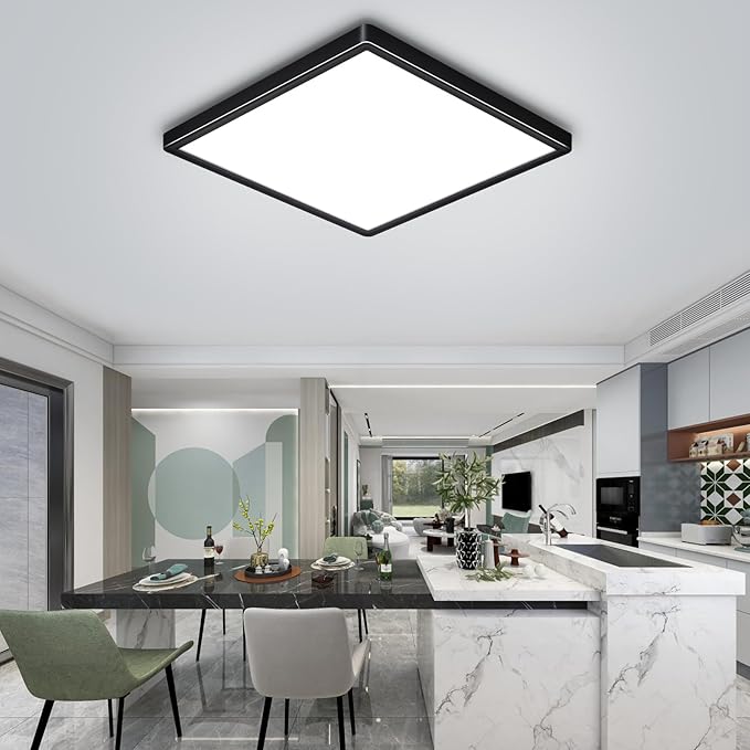 12 Inch 24W Flush Mount Square LED Ceiling Light, 3000K/4000K/6000K Adjustable Flush Mount Light Fixture, 2800LM Bright Flat Ceiling Light Fixtures for Bedroom, Kitchen, Hallway (Black-4 Pack)