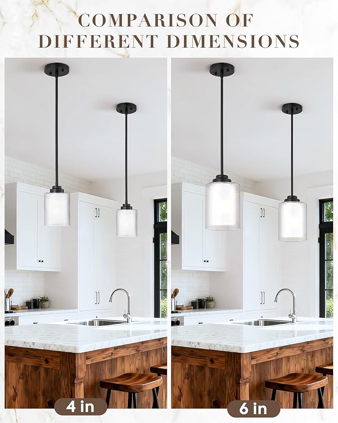 TENGXIN Modern Pendant Light,6-in Matte Black Pendant Lights Kitchen Island,Farmhouse Pendant Lighting for Dining Room Bedroom Bar Office 2Pack,TXPLBK02-2PK-L