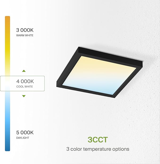 ASD LED 7" Square Flush Mount Light | 15W 1100LM 3000-5000K 120V | 3CCT, Dimmable, Ultra Slim, ETL Listed | Thin Surface Lamp, Bedroom Ceiling Lighting | Black, 6 Pack