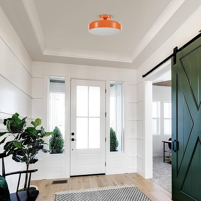 VILUXY Vintage Semi-Flush Mount Ceiling Light Fixture Orange Brush Paint Finish Round Ceiling Lamps for Bedroom, Dining Room, Corridor, Living Room