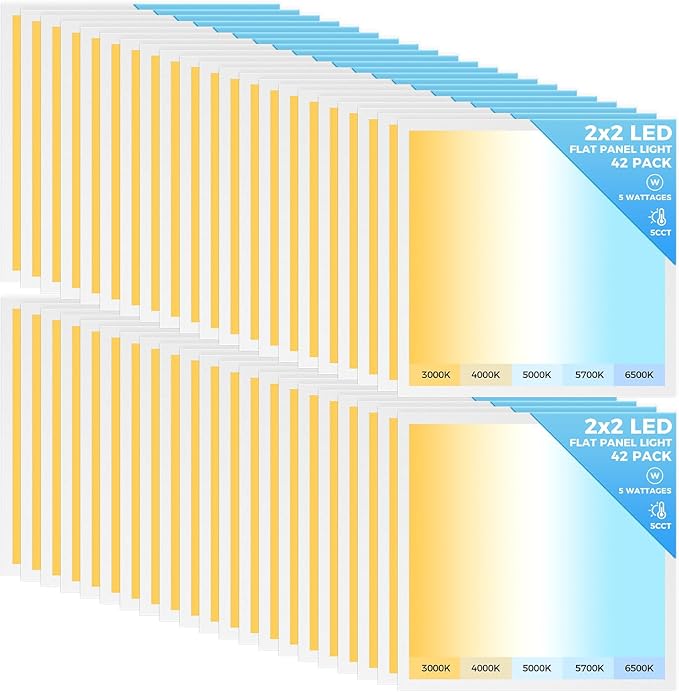 AIKVSXER 42 Pack 2x2 LED Flat Panel Light, Recessed Drop Ceiling Light Kitchen Lighting Fixtures,Bright 6500LM,0-10V Dimmable,Switchable 3000K/4000K/5000K/5700K/6500K, 30W/35W/40W/45W/50W