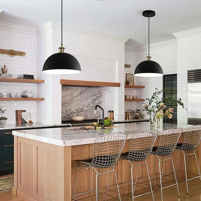 Modern Pendant Light 9.84 "Industrial Dome Pendant Light Black and White Finish Lighting line Length Pendant light78.74 Kitchen Island, Bedroom, Corridor, bar,Farmhouse