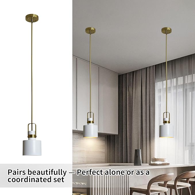 Pendant Kitchen Light – Adjustable Hanging Pendant Lights for Kitchen Island, Farmhouse Pendant Light, Modern Ceiling Lighting for Dining Room, Bathroom & Living Room - White
