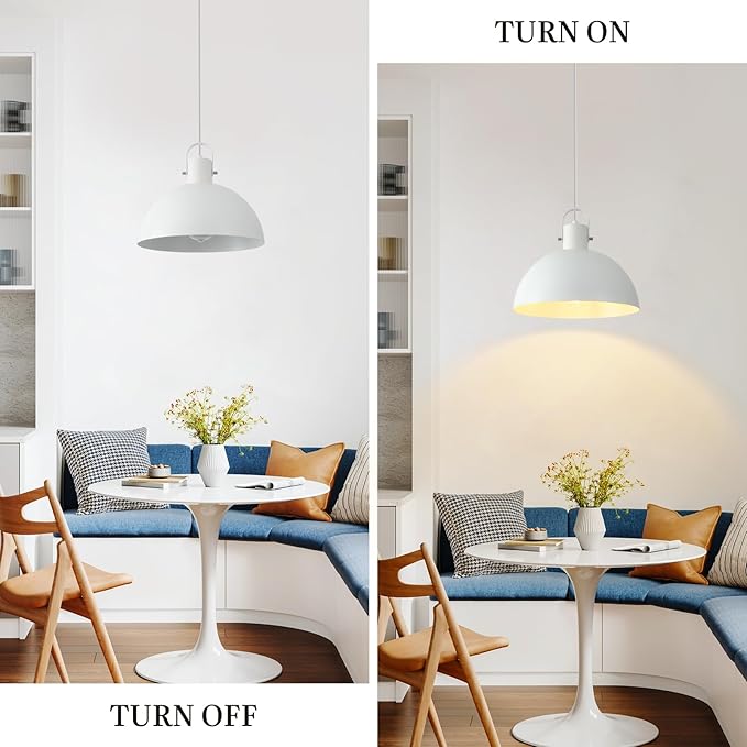 White Pendant Light 2 Pack, 11.8 Inch Dome Pendant Lights Kitchen Island, Farmhouse Pendant Lights for Kitchen Island, Dining Room, Living Room