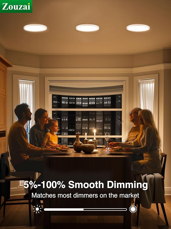 zouzai 3rd Gen 7-Inch Ultra-Thin LED Flush Mount Ceiling Light, 0.67" Low-Profile for Low Ceilings, 15W 1510LM, Dimmable 5CCT (2700K-6000K), Fire-Retardant, ETL Listed & Energy Star, Damp Rated