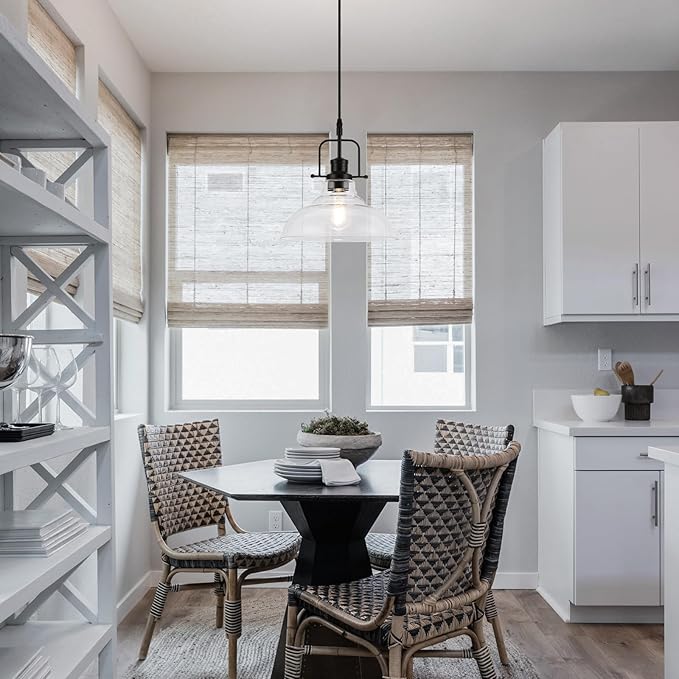 WILON Farmhouse Pendant Lights Kitchen Island Lighting, Black Pendant Light Over The Sink, Vintage Clear Glass Pendant Light, Industrial Hanging Light Fixture for Dining Room Over Table Bar Foyer