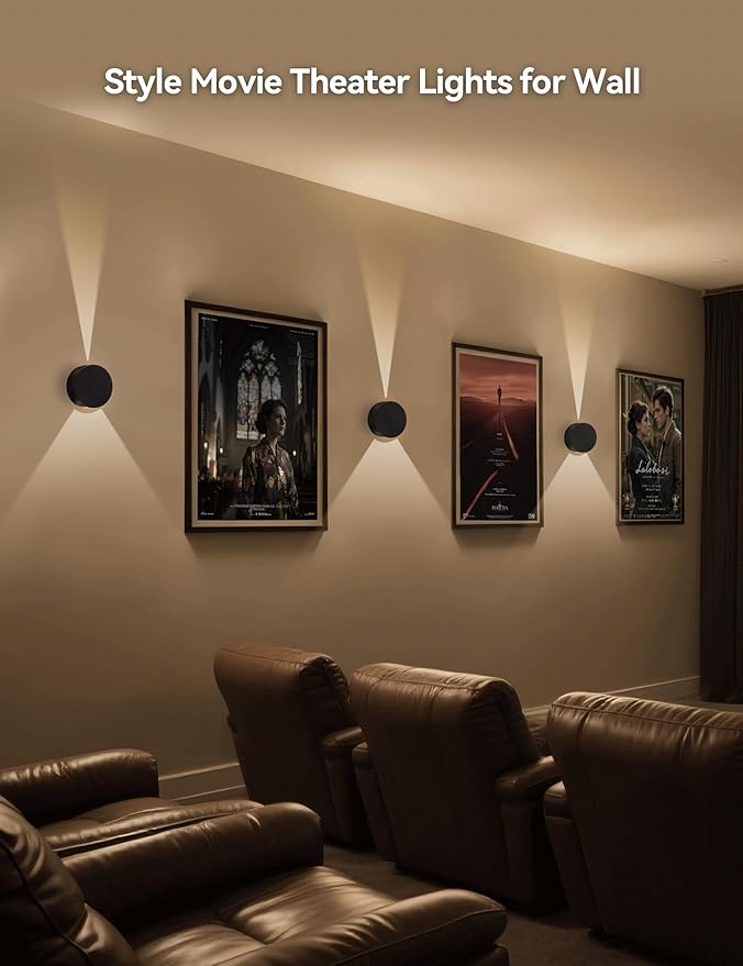 Tubicen Wall Sconce Black Round Wall Lights Beam-Adjustable LED Dimmable Movie Theater Bedroom Sconce Lighting Up Down Hardwired Indoor Small Wall Lights for Living Room Hallway Stairway 6W 3000K