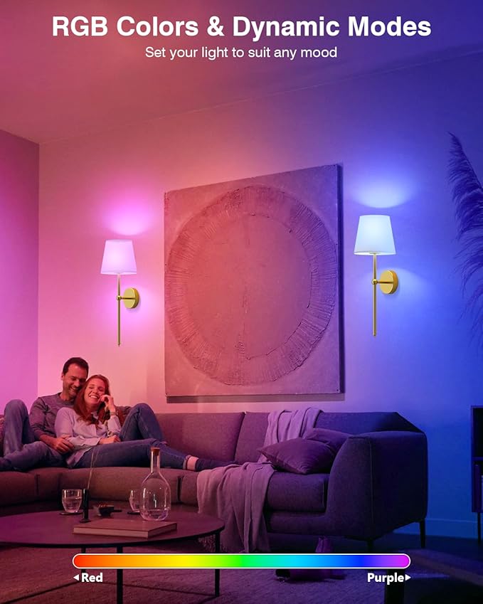 Abovizo Battery Operated Wall Sconce Set of Two, 12 Colors Wireless Wall Sconces with Remote Control, 5200mAh Rechargeable Wall Light for Bedroom Living Room Hallway