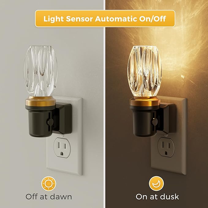 L LOHAS LED Night Light, Dimmable Night Lights Plug into Wall, Automatic Nightlights Plug in, Light Sensor, 3000K 100LM Adjustable Brightness, LED Nightlight Crystal for Bathroom Bedroom Hallway,1Pack
