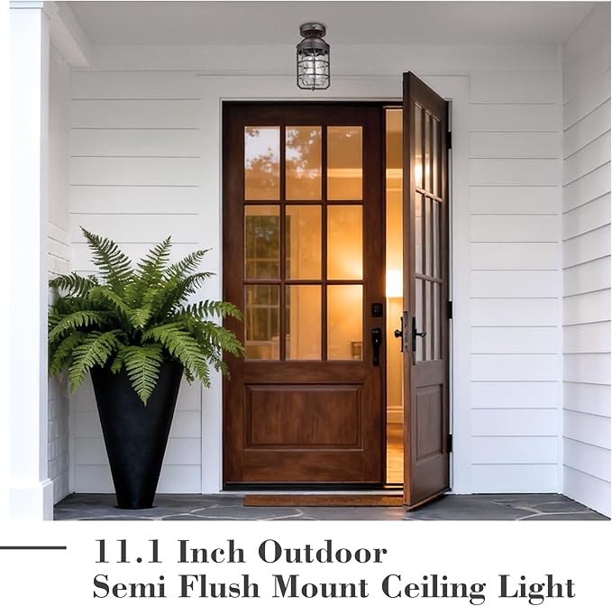 Emliviar 11" Light Fixtures Ceiling Semi Flush Mount with Water Ripple Glass Shade, Set of 2 Dusk to Dawn Oil Rubbed Bronze Metal Frame Ceiling Lights, GE255LF-PC-2 ORB-WG