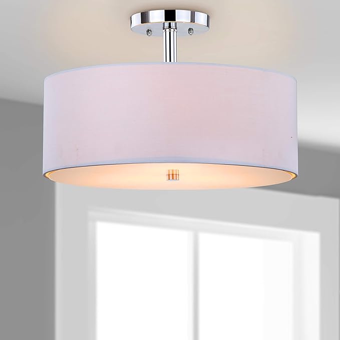 SAFAVIEH Lighting Collection Clara Chrome 16-inch Diameter Semi Flush Mount Ceiling Light Fixture (LED Bulbs Included)