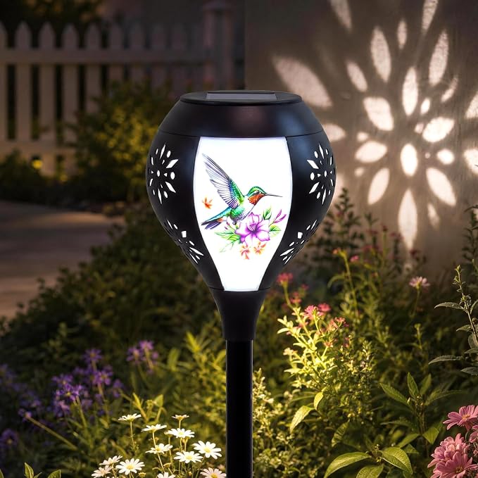 Solar Lights Outdoor Waterproof, Solar Pathway Lights Decorative with Dual Power-Solar/Battery, Solar Garden Lights Hummingbird Pattern Stakes Lighting for Outside Decor, Yard, Patio, Landscape, Lawn