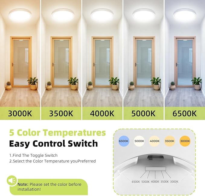 hepside 2Pack 12Inch LED Flush Mount Ceiling Light Fixture 5CCT 24W 2800LM Closet Light Fixture,Small Round Slim Surface Ceiling Lamp for Hallway,Bathroom,Bedroom,Kitchen,Interior