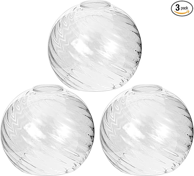 3 Pack Clear Striped Glass Shade Replacements, Globe Water Ripple Glass Lamp Shade Covers for Light Fixtures, 1.65 Inch Fitter Globes Lampshades for Wall Sconces Chandelier Pendant Lights