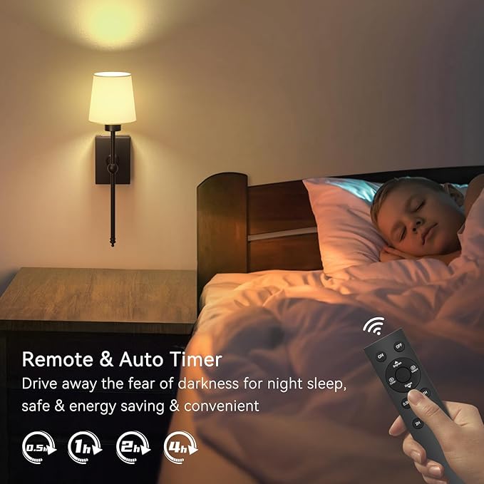 iThird Rechargeable Battery-Operated Wall Sconces Set of 2: Black Wireless Wall Lights with Touch and Remote, 6000mAh Battery Powered Scone Lighting Cordless Wall Lamp for Bedroom Living Room Hallway