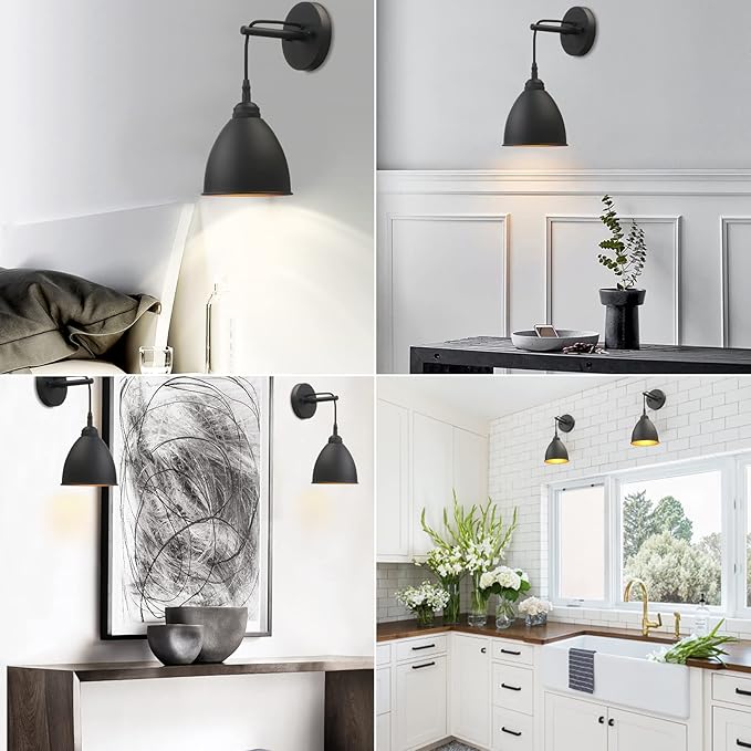 Phansthy Industrial Wall Sconce Matte Black Barn Farmhouse Wall Light Fixture with Metal Lampshade (Hanging-Wired)