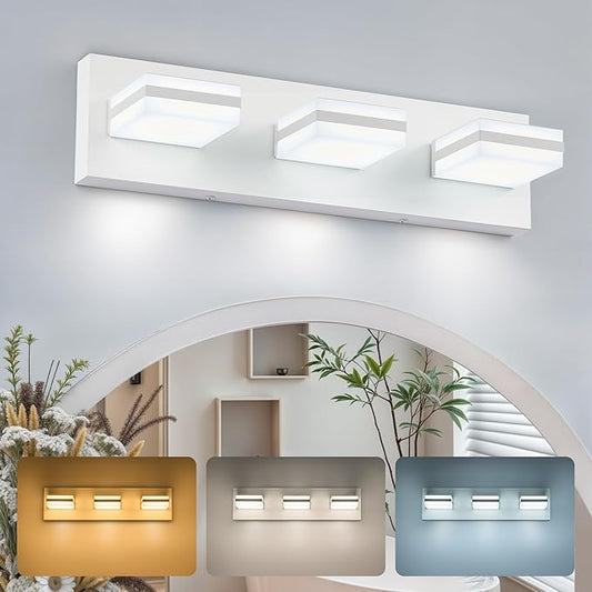 VONLUCE Bathroom Vanity Light Fixture, 3-Light Modern LED Vanity Lights, 3CCT Adjustable Bathroom Light with Memory Function Rotatable Shades, 18" Wall Lighting Fixture Over Mirror, Matte White