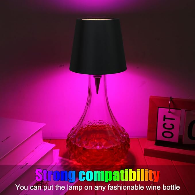 Wireless Bottle Lamp with Remote Control, Rechargeable RGB Wine Bottle with 3Modes Light Dimming, Waterproof Touch Lamp Head for Room, Bar, Restaurant and Party Decorations(Black RGB)