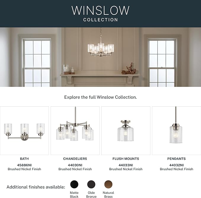 Kichler Winslow 7.5" Mini Kitchen Pendant with Clear Seeded Glass in Brushed Nickel, (7.5" H x 4.25" W), 44032NI
