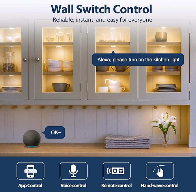 V4light Smart LED Puck Lights, Under Cabinet Lighting with Remote Control, Color Temperature Adjustable, Works with Alexa & Google Home, Plug-in Lights for Kitchen, Counter, Closet, Shelf (4 Pack)