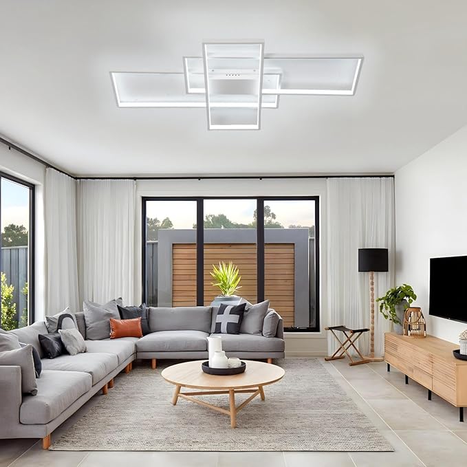 Flush Mount Modern LED Ceiling Light, Dimmable 3 Color Selectable, For Sitting Room, Kitchen, Bedroom, Hallway, Porch (White, 35.4*19.7*2.5 IN)