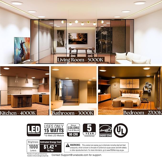 7.5 Inch Disc Light - 6 Pack I Dimmable Flush Mount Ceiling Light Fixtures | 5CCT LED Lights for Bedroom | 2700K/3000K/3500K/4000K/5000K I ETL & UL Certified
