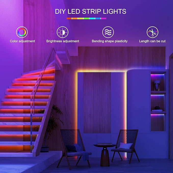 HBOWMDJIA 100ft Led Lights for Bedroom, Led Strip Lights Music Sync Corlor Changing, Led Light Strip with Remote & App Control RGB Strip, Led Lights for Room Dorm Home Classroom Ceiling Decor